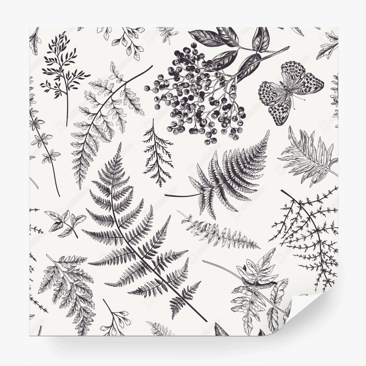 Wall mural monochrome botanical leaves pattern • Wallissimo®
