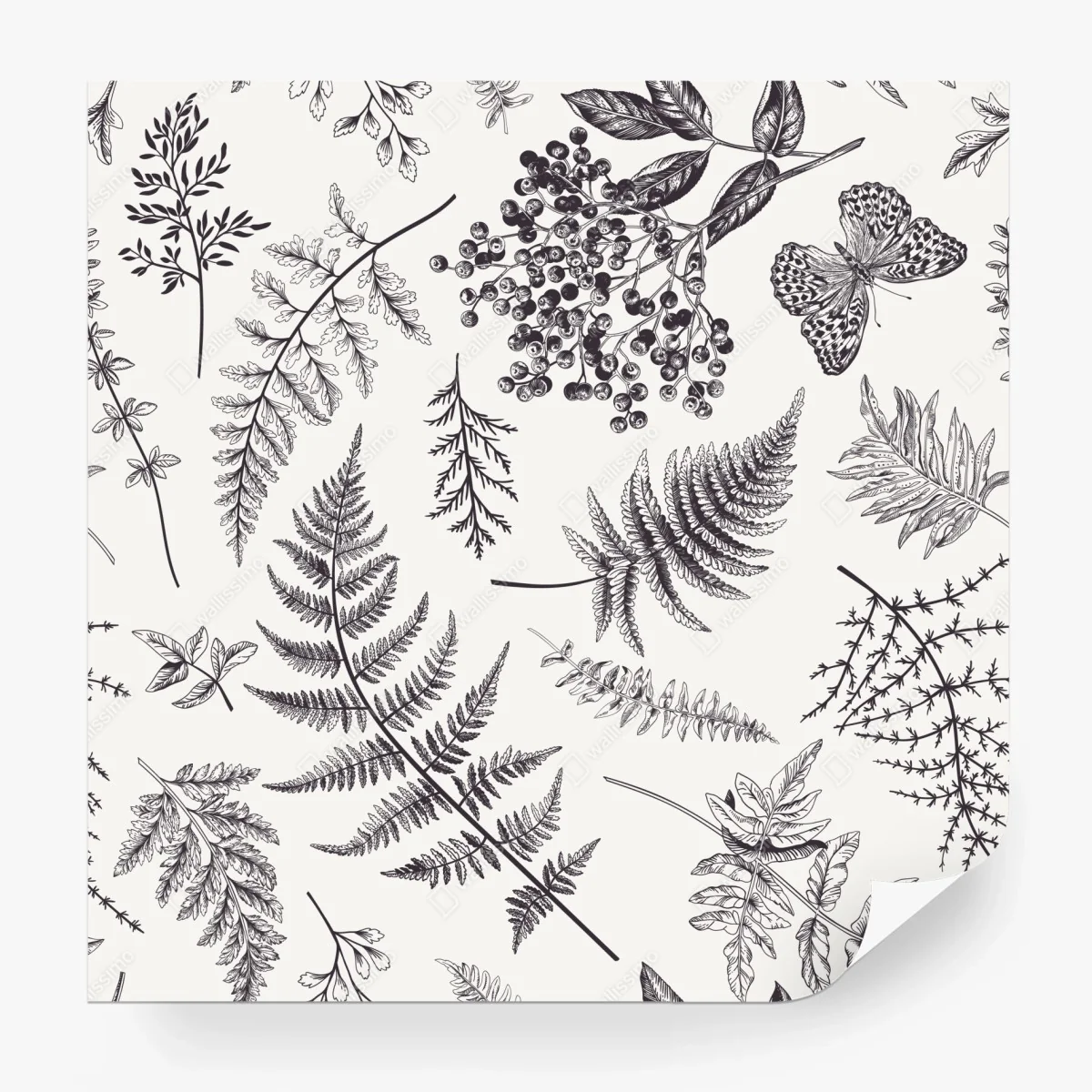 Wall mural monochrome botanical leaves pattern ⁕ Wallissimo®