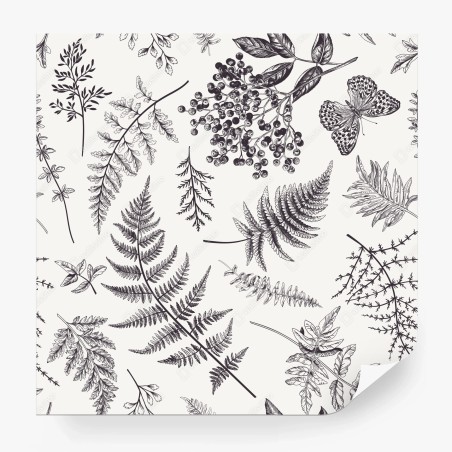 Wall mural monochrome botanical leaves pattern • Wallissimo®