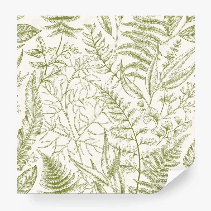Wall mural hand-drawn green botanical leaves