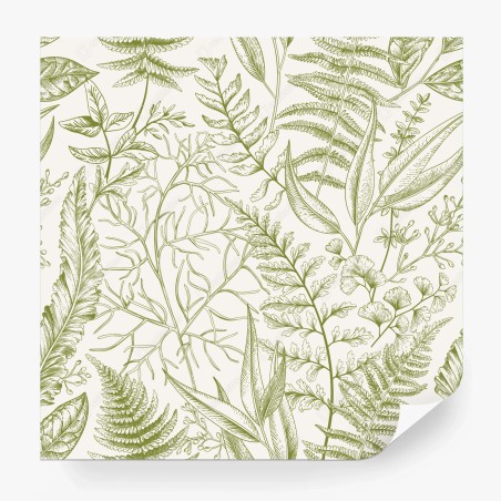Wall mural hand-drawn green botanical leaves • Wallissimo®