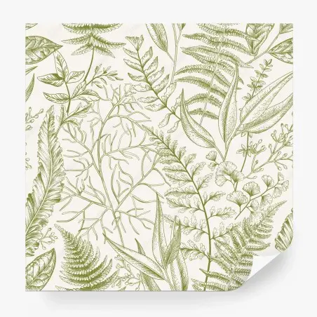 Wall mural hand-drawn green botanical leaves • Wallissimo®