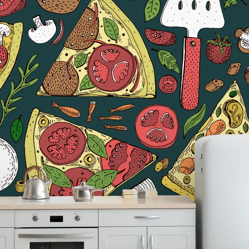 Wall mural colorful pizza slices pattern