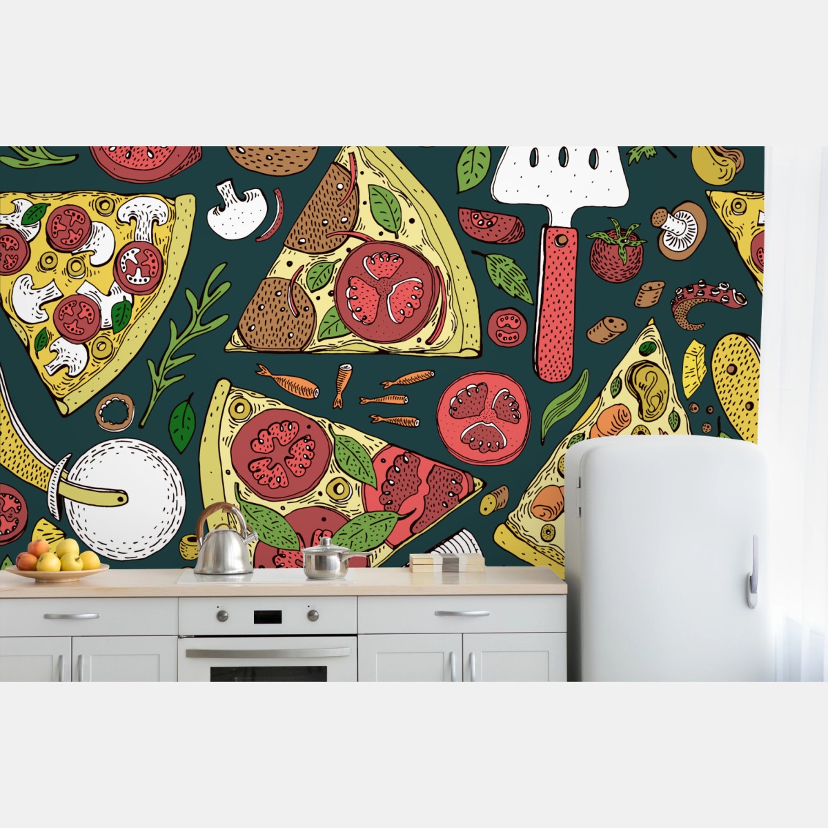 Wall mural colorful pizza slices pattern • Wallissimo®