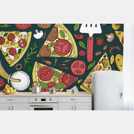 Wall mural colorful pizza slices pattern • Wallissimo®