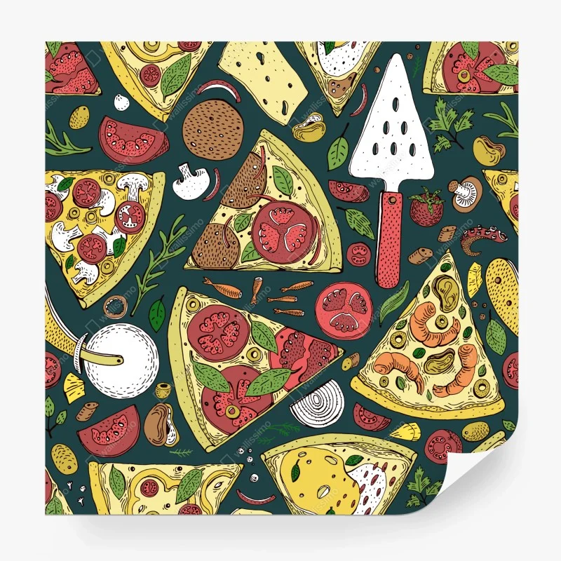Wall mural colorful pizza slices pattern