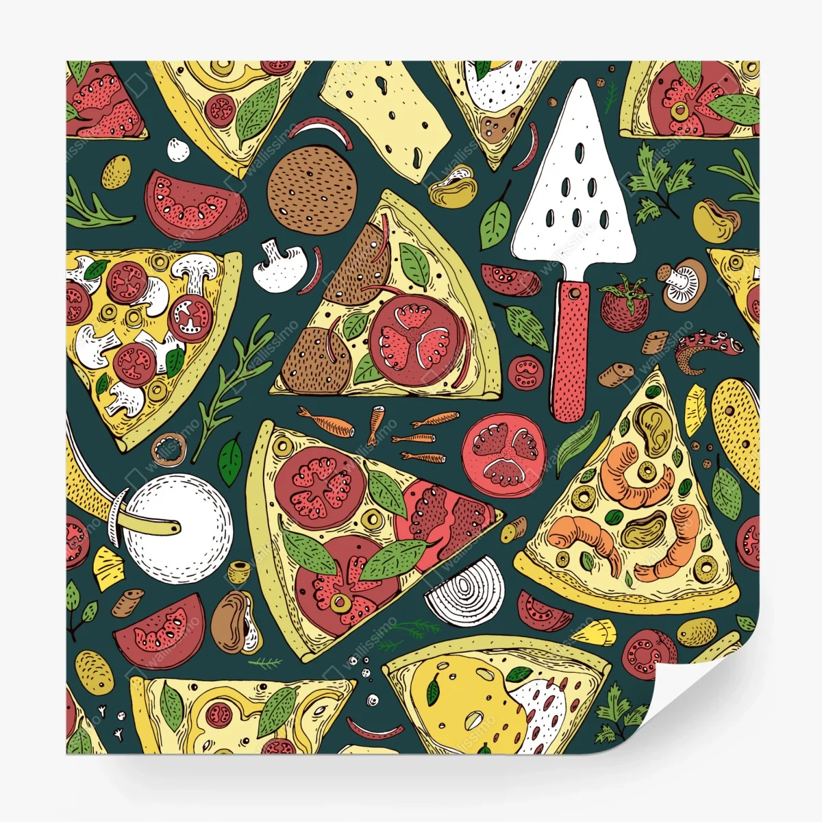 Wall mural colorful pizza slices pattern ⁕ Wallissimo® Wall mural colorful pizza slices pattern ⁕ Wallissimo®