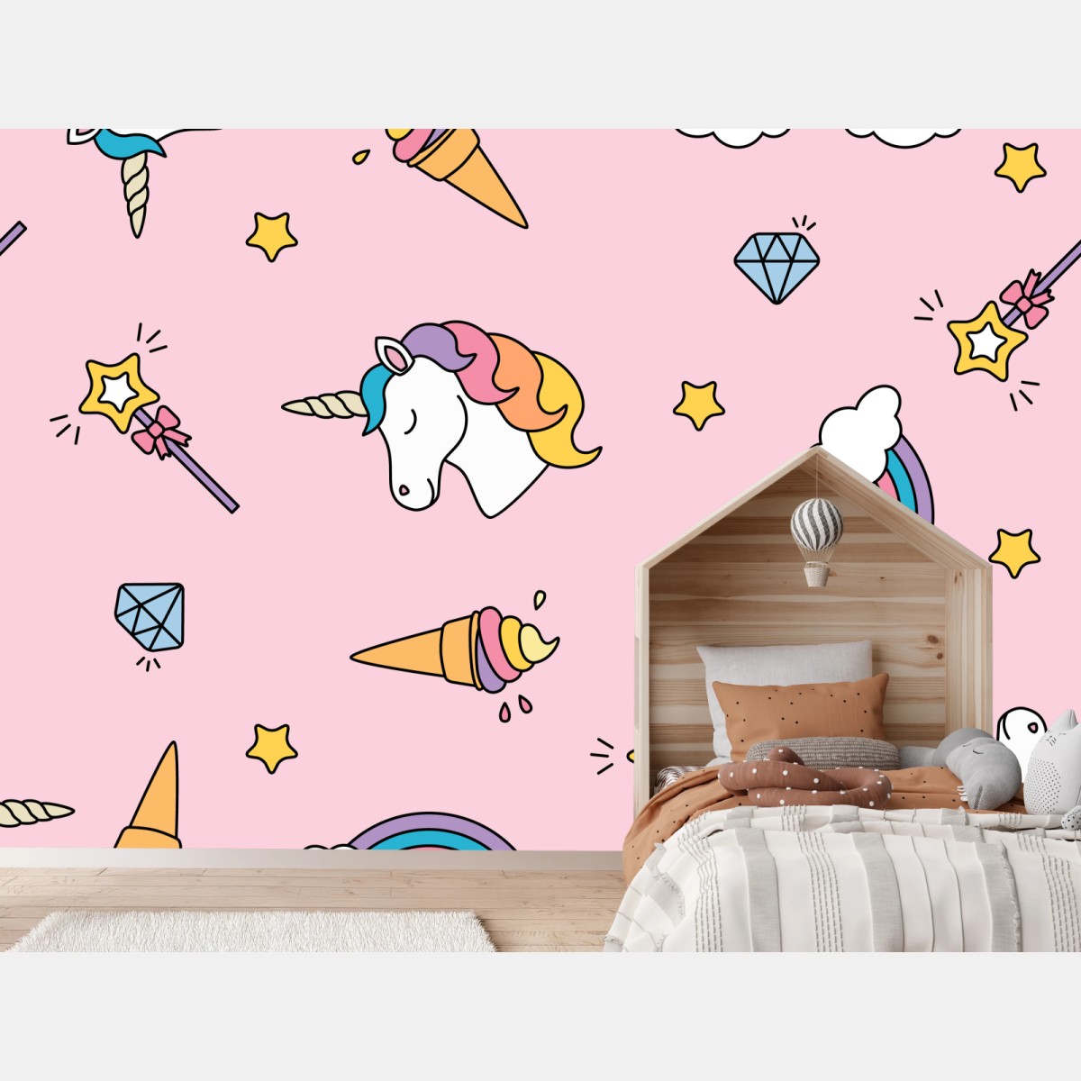 Wall mural pastel unicorns and rainbows pattern • Wallissimo®