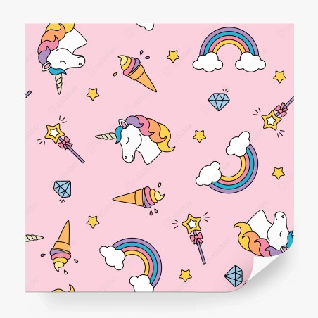 Wall mural pastel unicorns and rainbows pattern • Wallissimo®
