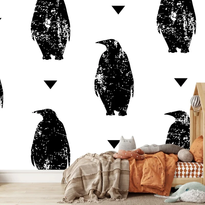 Wall mural black penguin silhouette pattern