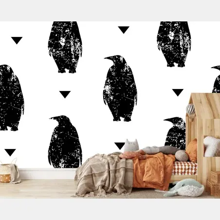 Wall mural black penguin silhouette pattern • Wallissimo®