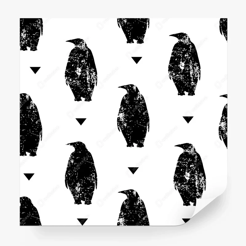Wall mural black penguin silhouette pattern