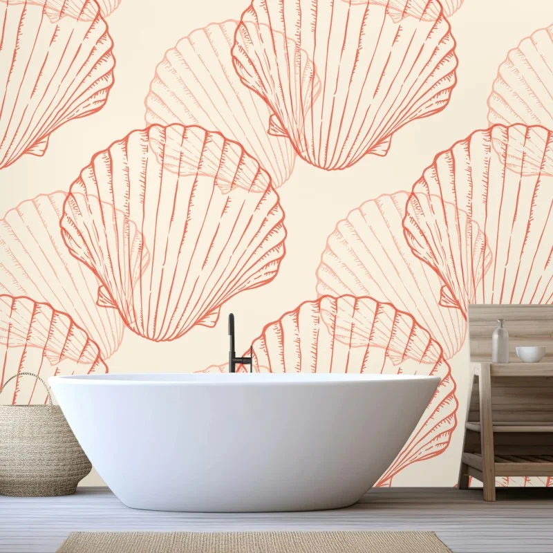 Wall mural coral scallop shell pattern