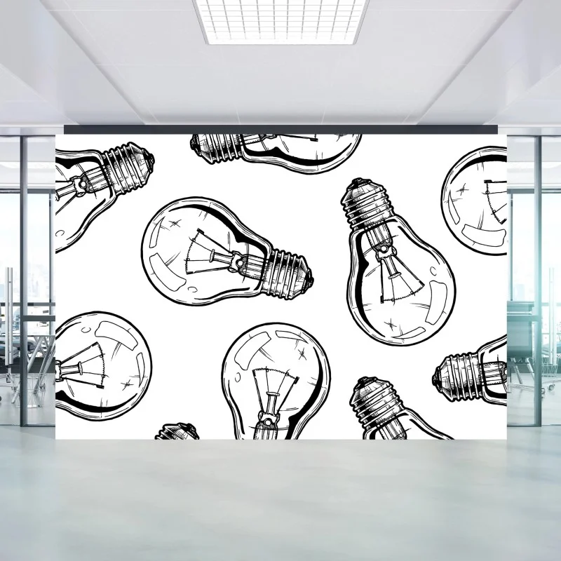 Wall mural hand-drawn light bulb pattern