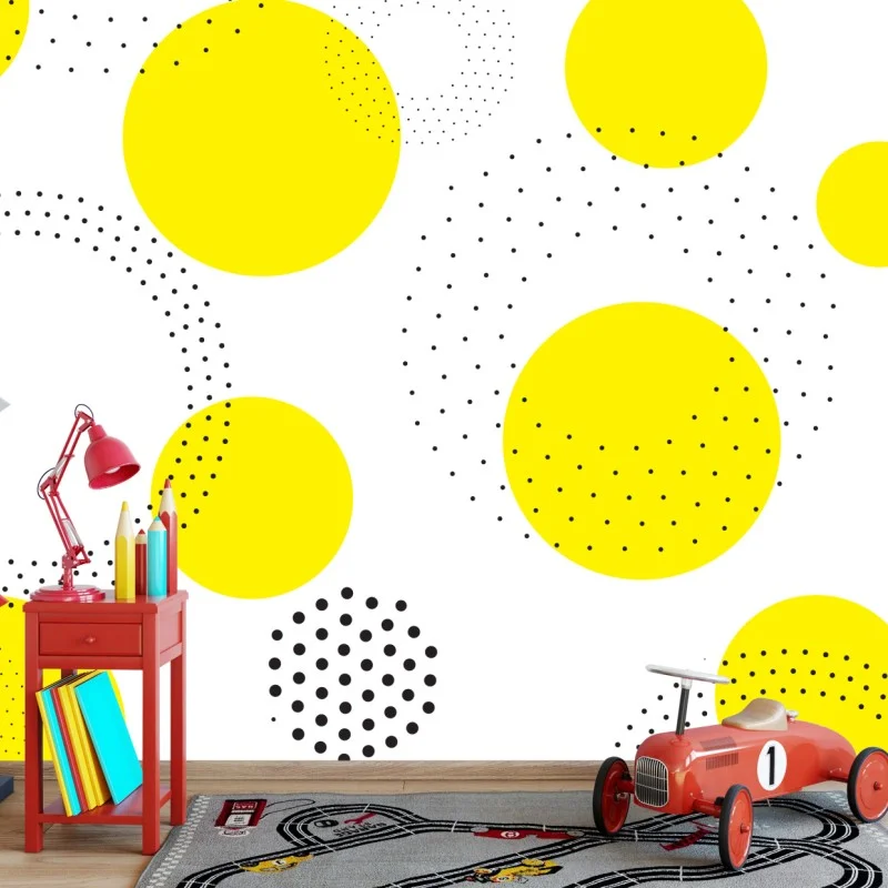 Wall mural bright yellow polka dot pattern wall art