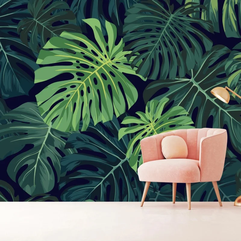 Wall mural tropical monstera leaves pattern