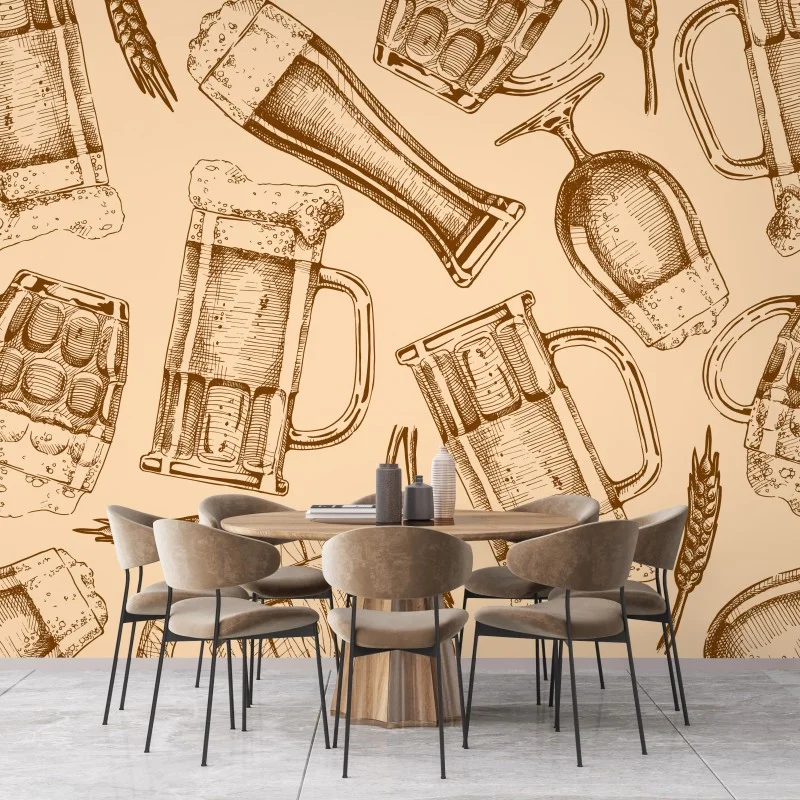 Wall mural vintage beer mug pattern