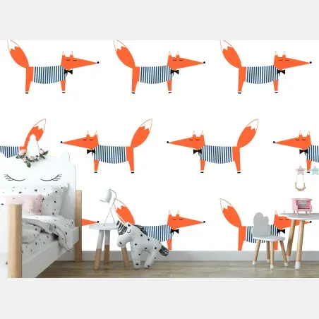 Wall mural cute striped fox pattern • Wallissimo®