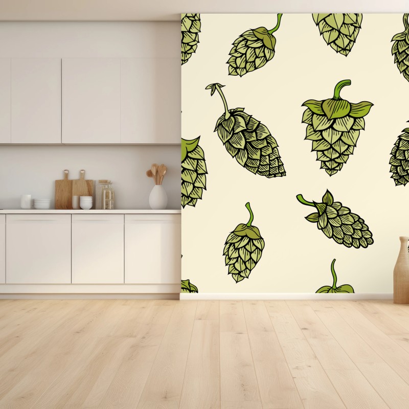 Wall mural hand-drawn hops pattern