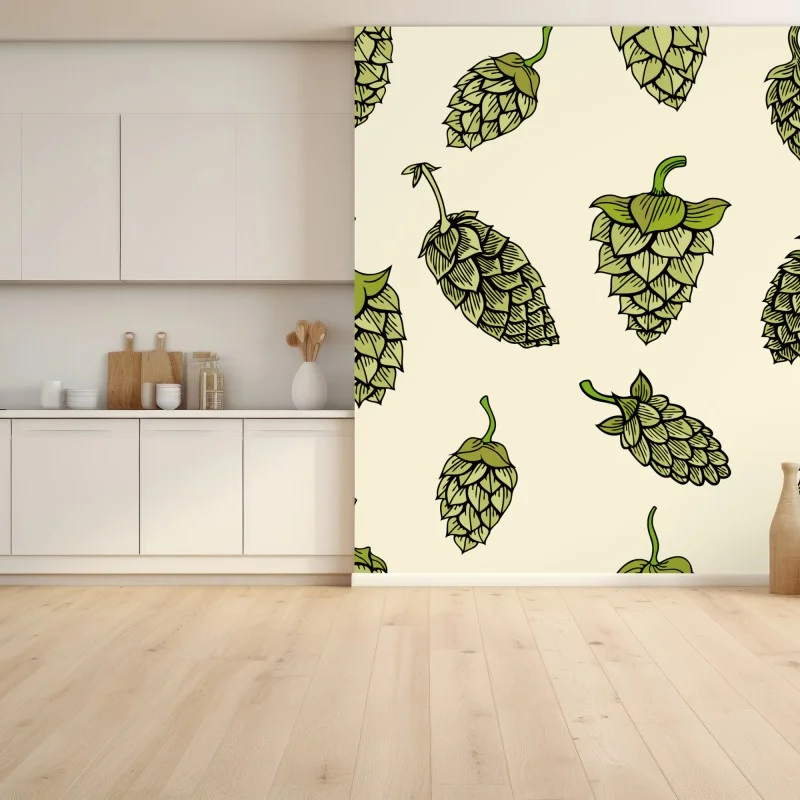 Wall mural hand-drawn hops pattern