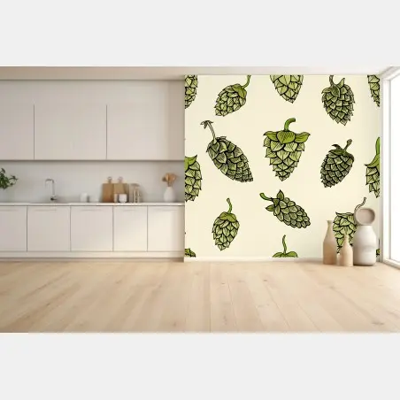 Wall mural hand-drawn hops pattern • Wallissimo®