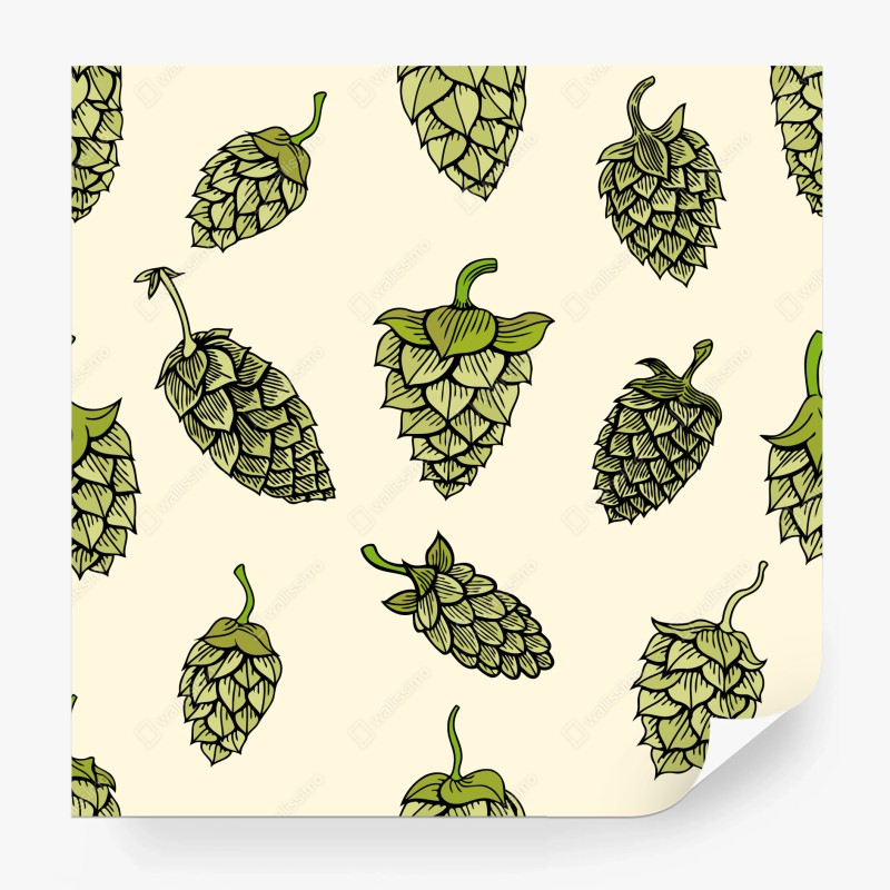 Wall mural hand-drawn hops pattern