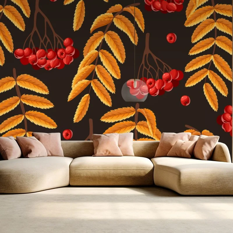 Wall mural autumn rowan leaves pattern