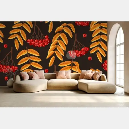 Wall mural autumn rowan leaves pattern • Wallissimo®