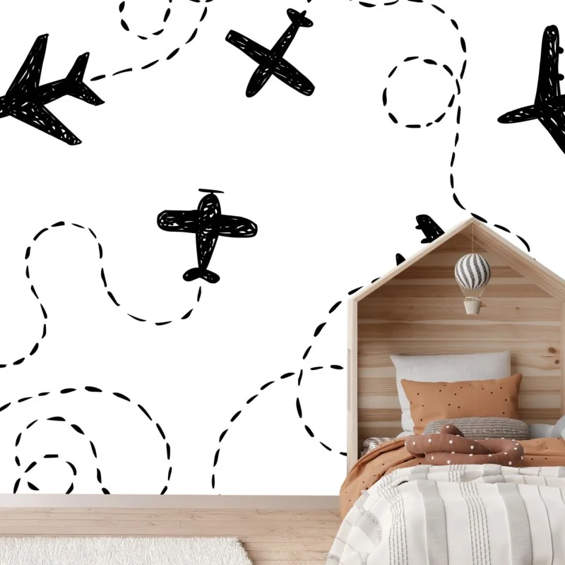 Wall mural hand-drawn airplane seamless pattern