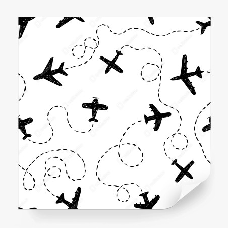 Wall mural hand-drawn airplane seamless pattern • Wallissimo®