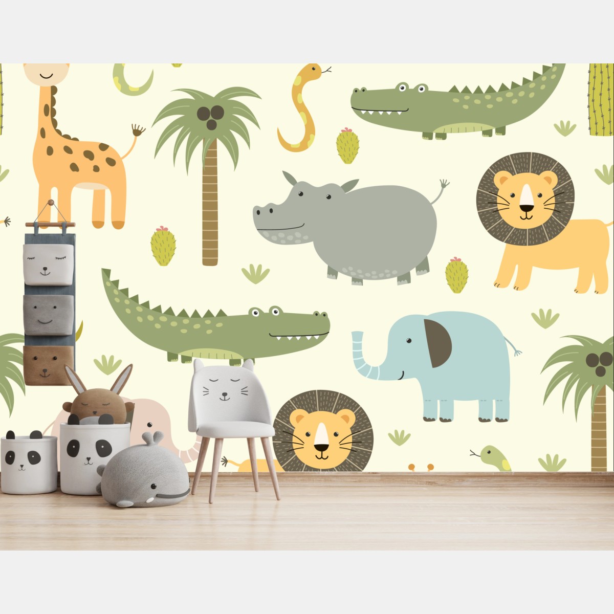 Wall mural pastel safari animals pattern • Wallissimo®