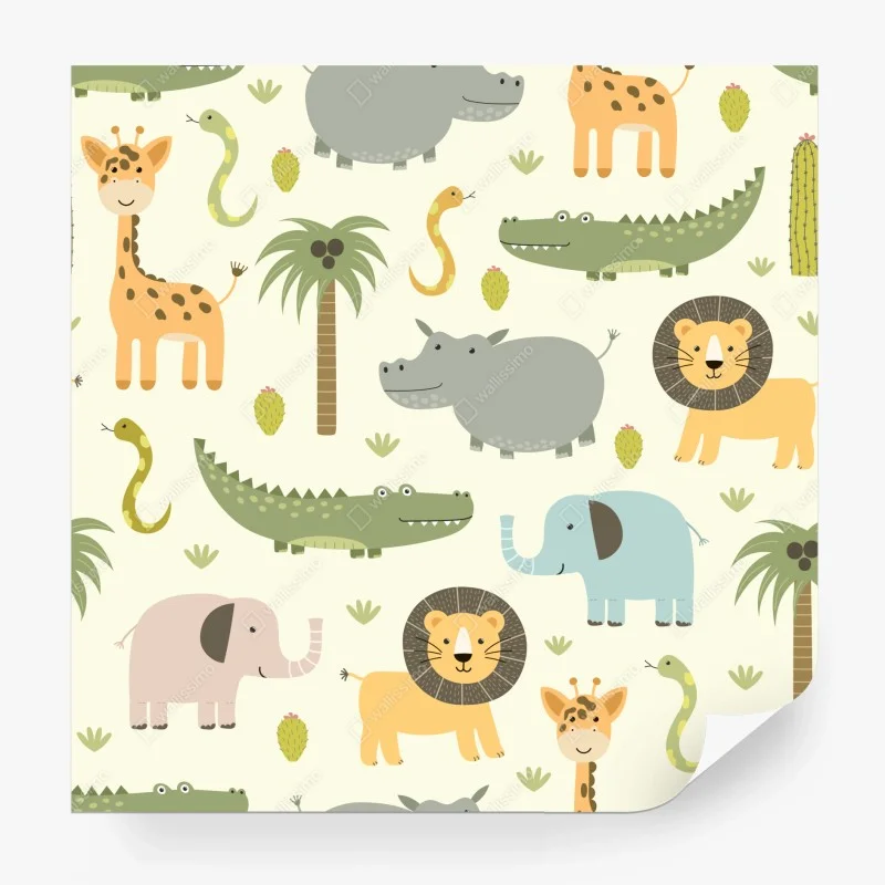 Wall mural pastel safari animals pattern