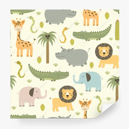 Wall mural pastel safari animals pattern • Wallissimo®