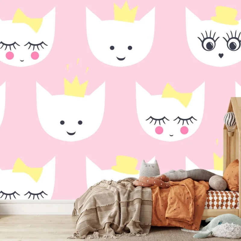 Wall mural cute pink kitty princess pattern