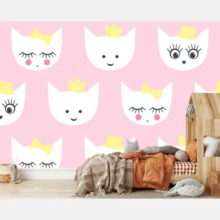 Wall mural cute pink kitty princess pattern • Wallissimo®