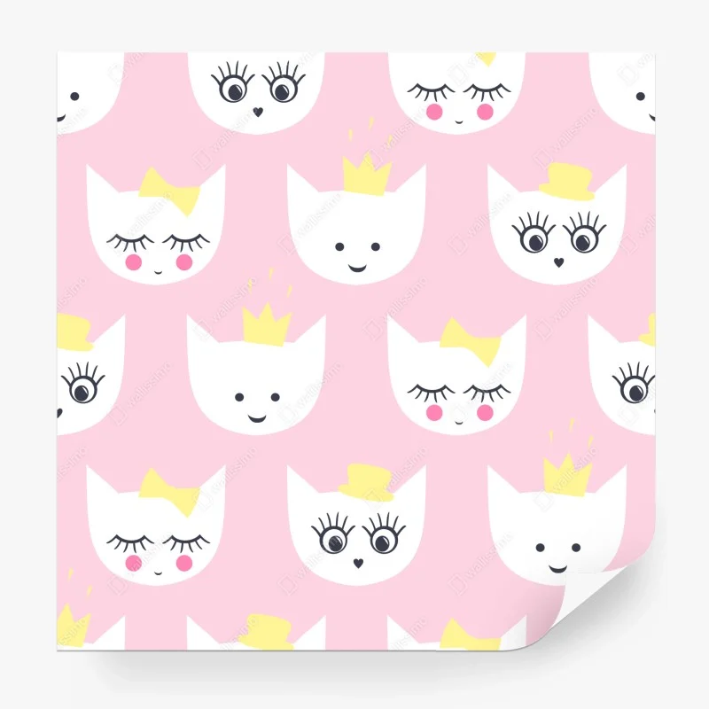 Wall mural cute pink kitty princess pattern