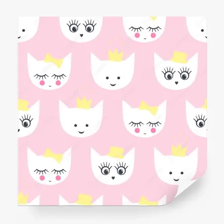 Wall mural cute pink kitty princess pattern • Wallissimo®