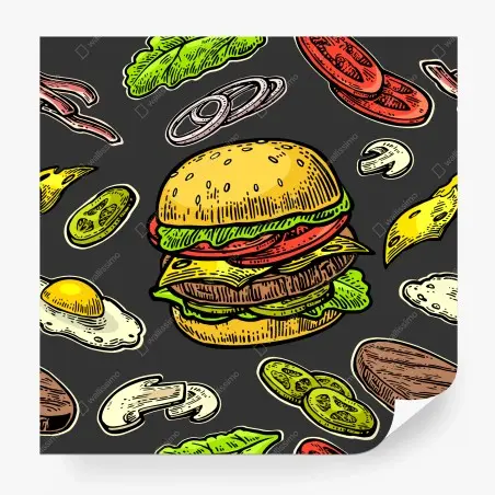 Wall mural colorful burger ingredients pattern • Wallissimo®