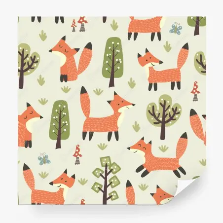 Wall mural playful woodland fox pattern • Wallissimo®