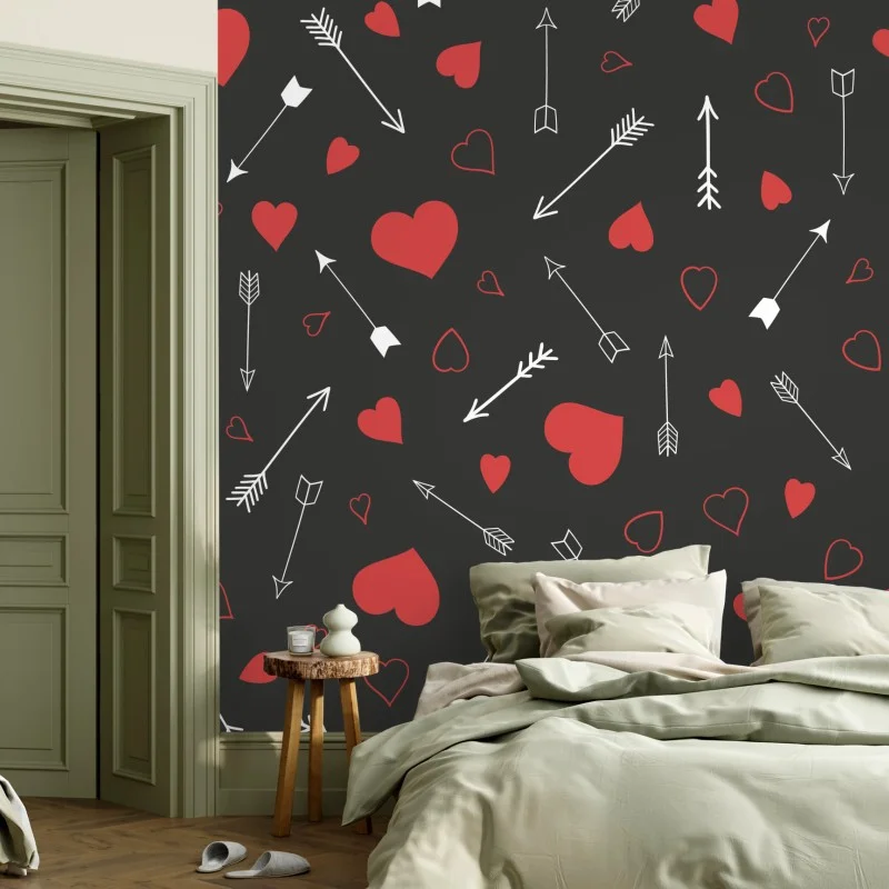 Wall mural red hearts and arrows pattern