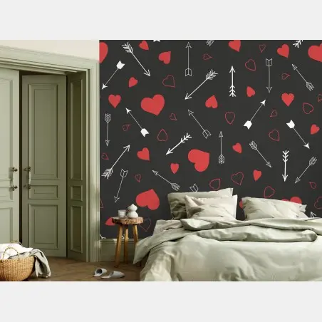 Wall mural red hearts and arrows pattern • Wallissimo®