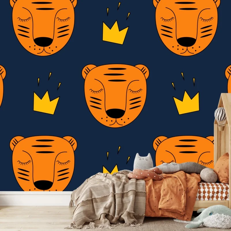Wall mural playful tiger pattern for kids wall art