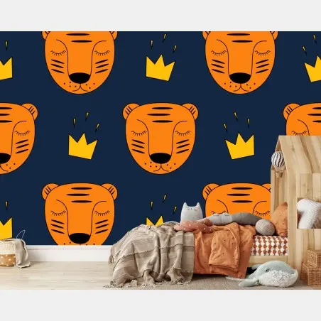 Wall mural playful tiger pattern for kids wall art • Wallissimo®