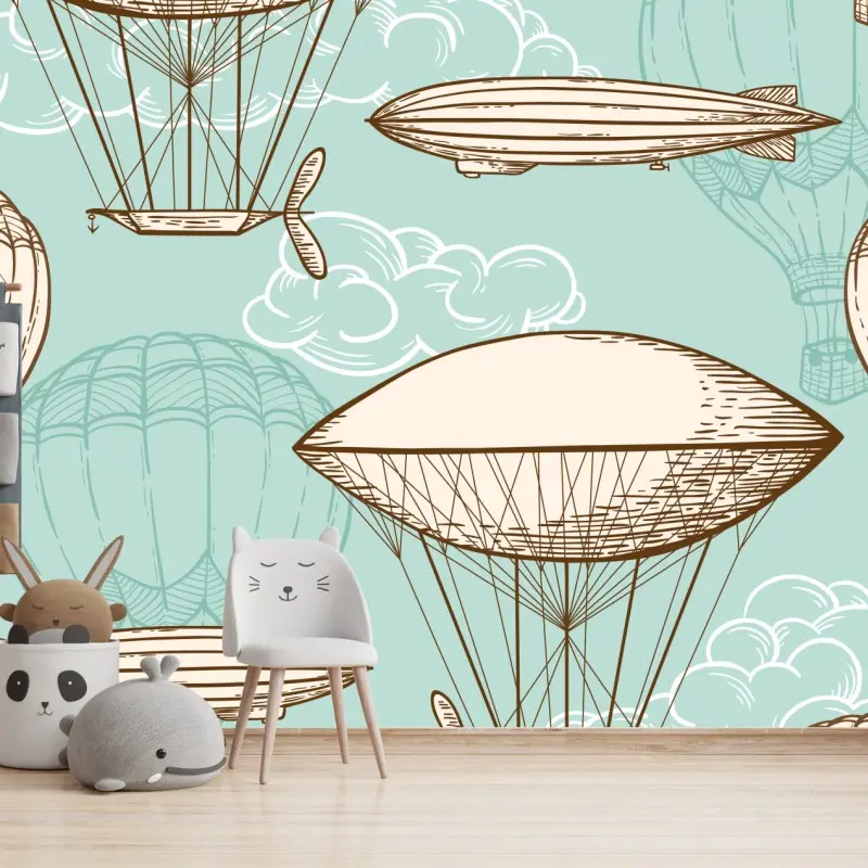Wall mural vintage airship and hot air balloon pattern