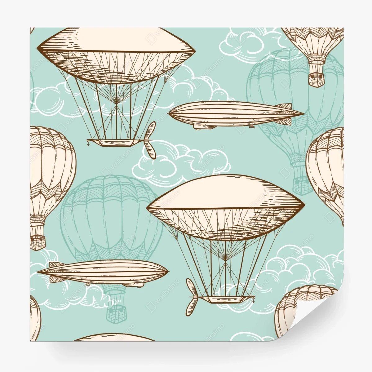 Wall mural vintage airship and hot air balloon pattern ⁕ Wallissimo®