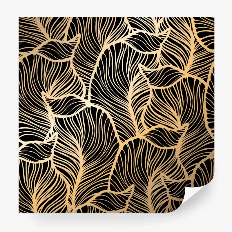Wall mural golden leaf pattern on black