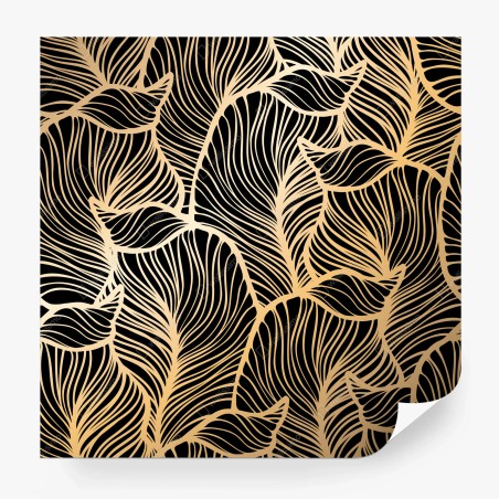 Wall mural golden leaf pattern on black • Wallissimo®