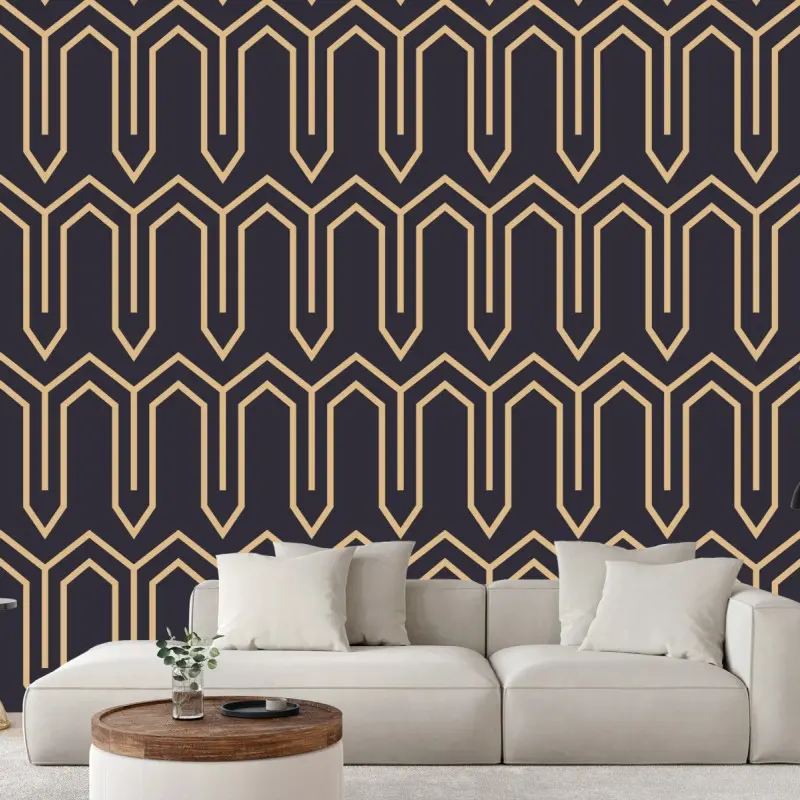 Wall mural art deco geometric pattern in gold and black