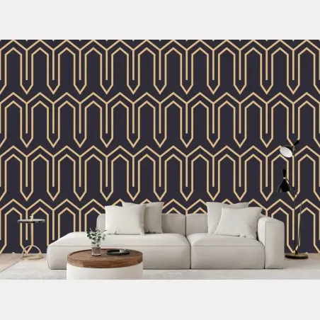 Wall mural art deco geometric pattern in gold and black • Wallissimo®