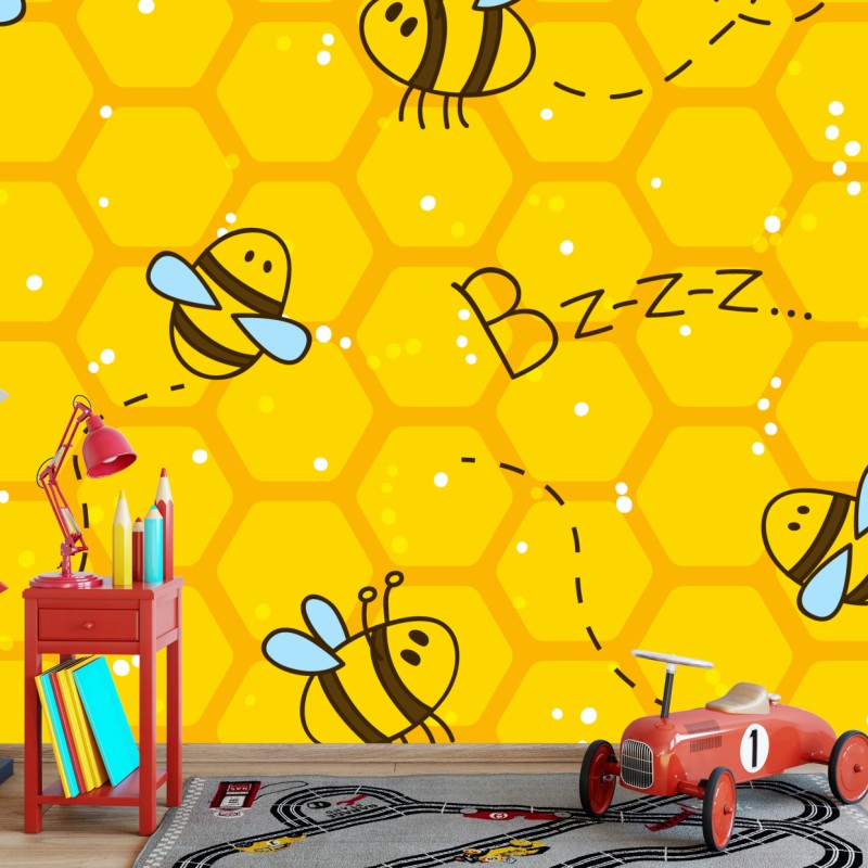 Wall mural cute bee honeycomb pattern